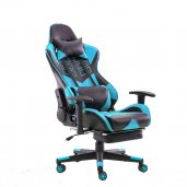 Home Touch WARLOCK Gaming Chair w PUC Fabric, Foot Rest & Lumbar Support BLACK/AQUA