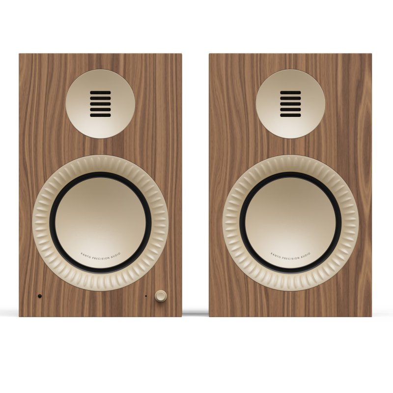 Kanto Living TUK Grand 2nd Gen 320W Premium Powered Speaker System with Bluetooth 5.4 - Dual RCA and USB-C Inputs WALNUT W/ ROSE GOLD