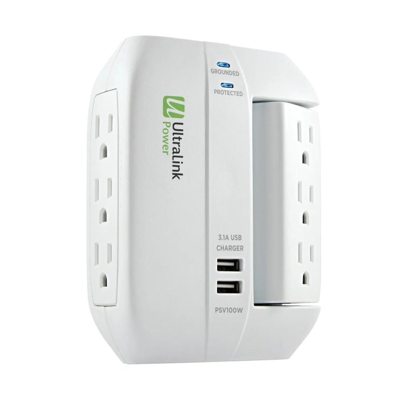 Ultralink PSV100W 6 Outlet Surge Protector with 2 USB Ports 3.1A WHITE