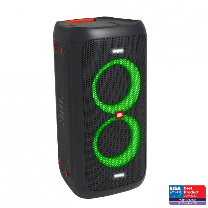 JBL Partybox 100 Portable Bluetooth Speaker w Light Shows & Mic/Guitar Input BLACK - Click Image to Close