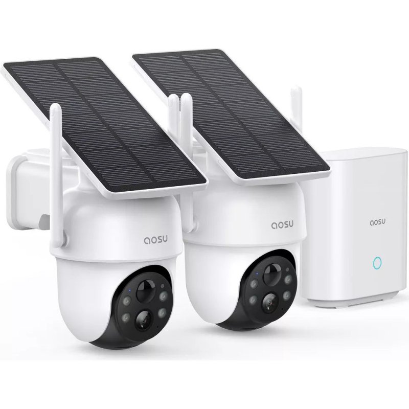 aosu SolarCam T2 Ultra C9X-2H 4K TrueColor Solar Security Camera System with aosuCortex AI Hub (2 Cameras) WHITE