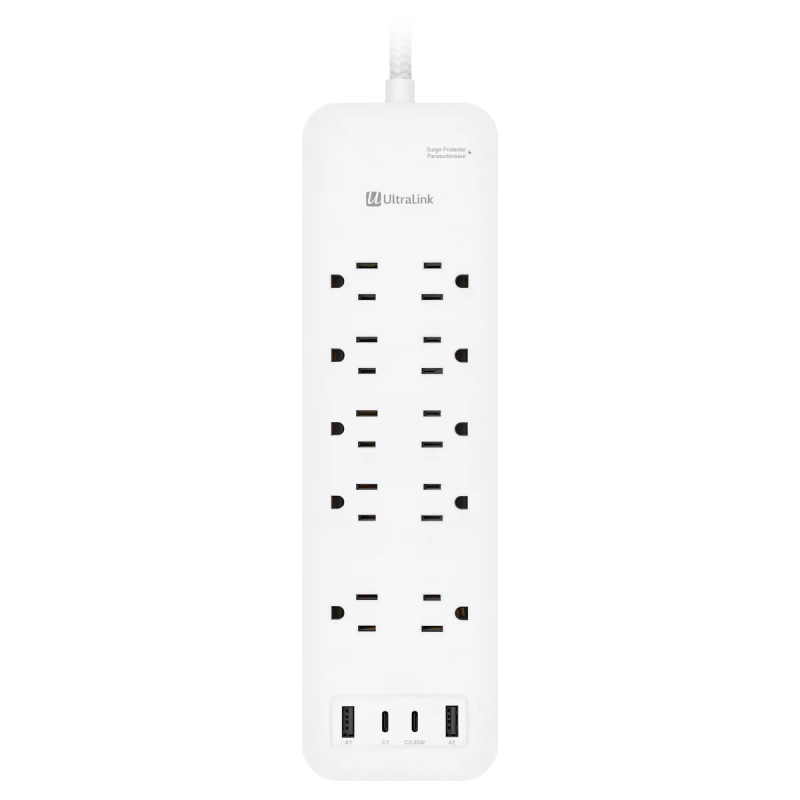 Ultralink ULPSP10P 10-Outlet Power Surge Protector with USB-C 35W Charging WHITE