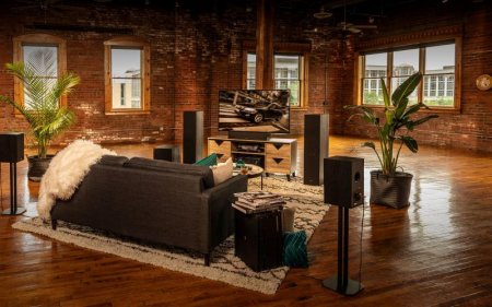 Klipsch speaker system with tv in living room
