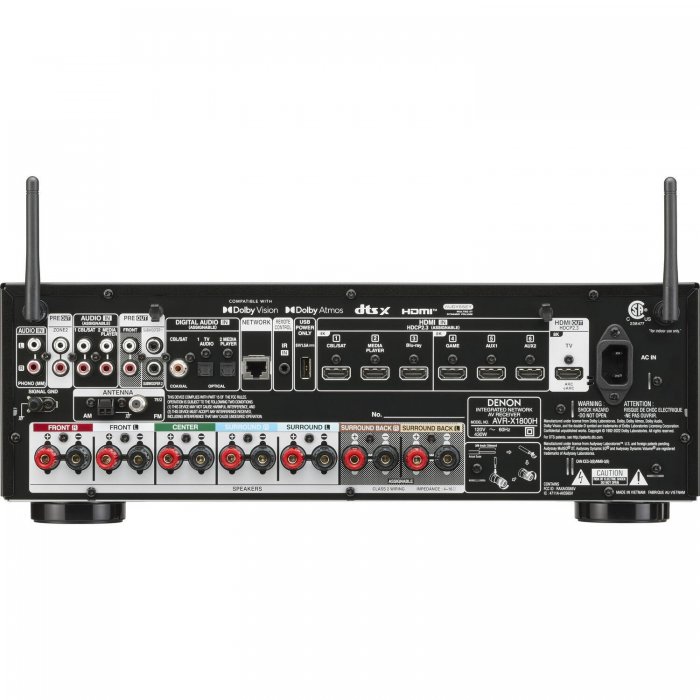 Denon AVR-X1800H 7.2 Ch. 175W 8K AV Receiver with HEOS® Built-in BLACK - Click Image to Close