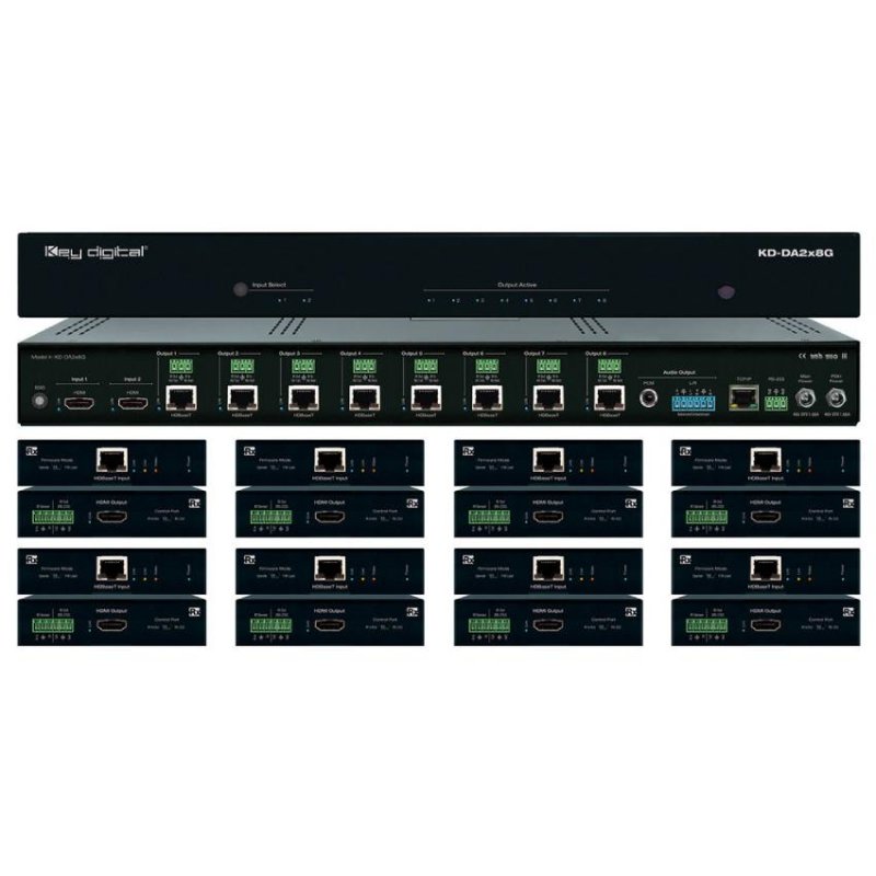 Key Digital KD-DA2X8G 2x8 4K HDMI Distribution Amplifier &amp; Switcher Kit