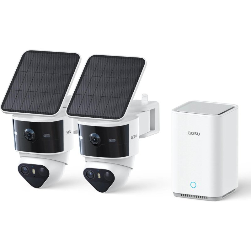 aosu SolarCam T2 Pro Dual 3K Solar Security Camera System with aosuCortex AI Hub (2 Cameras) WHITE