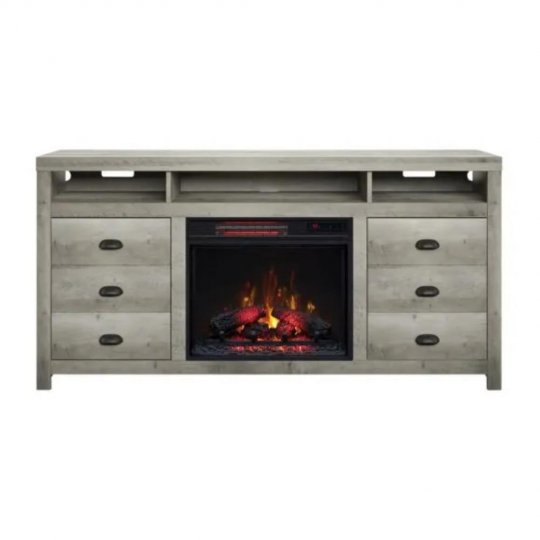 Bell'O WILDERG TV Stand With Classic Flame Electric Fireplace GREY