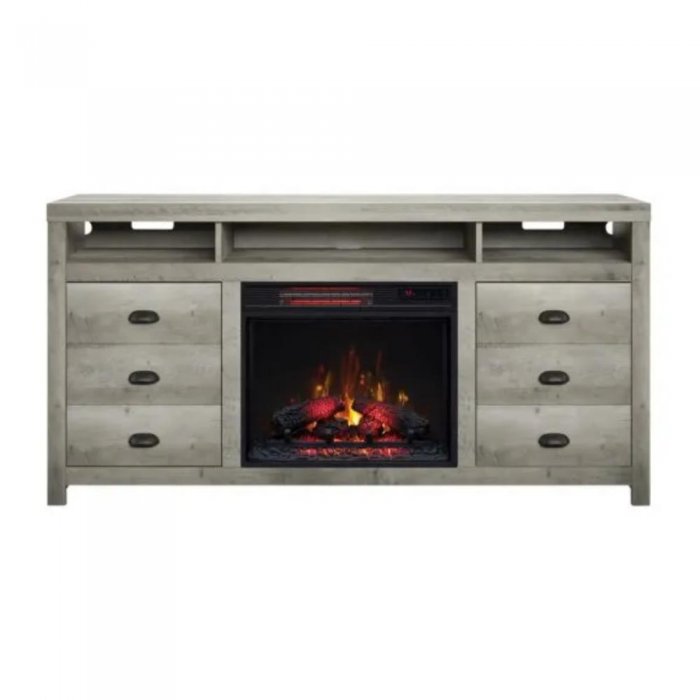 Bell'O WILDERG TV Stand With Classic Flame Electric Fireplace GREY - Click Image to Close