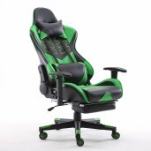 Home Touch WARLOCK Gaming Chair w PUC Fabric, Foot Rest & Lumbar Support BLACK/GREEN