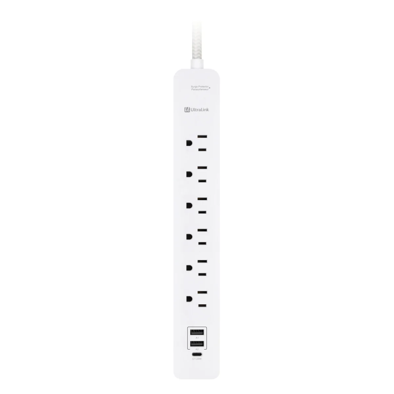 Ultralink ULPSP6 Performance Surge Protector 6-Outlet with USB-C & USB Charging WHITE