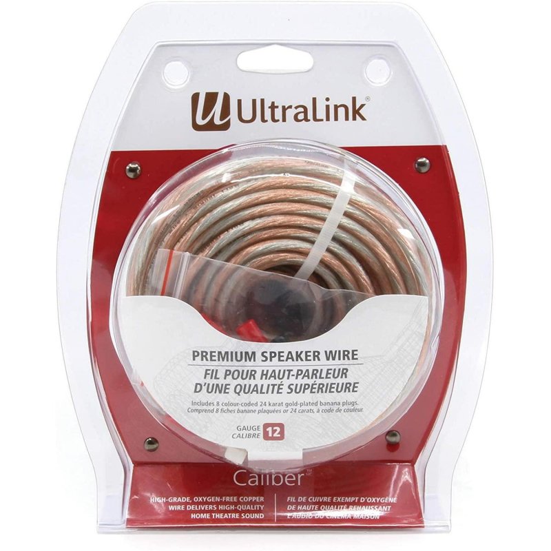 Ultralink 12AWG 12 Gauge Caliber Premium Speaker Wire with Pins (50ft)