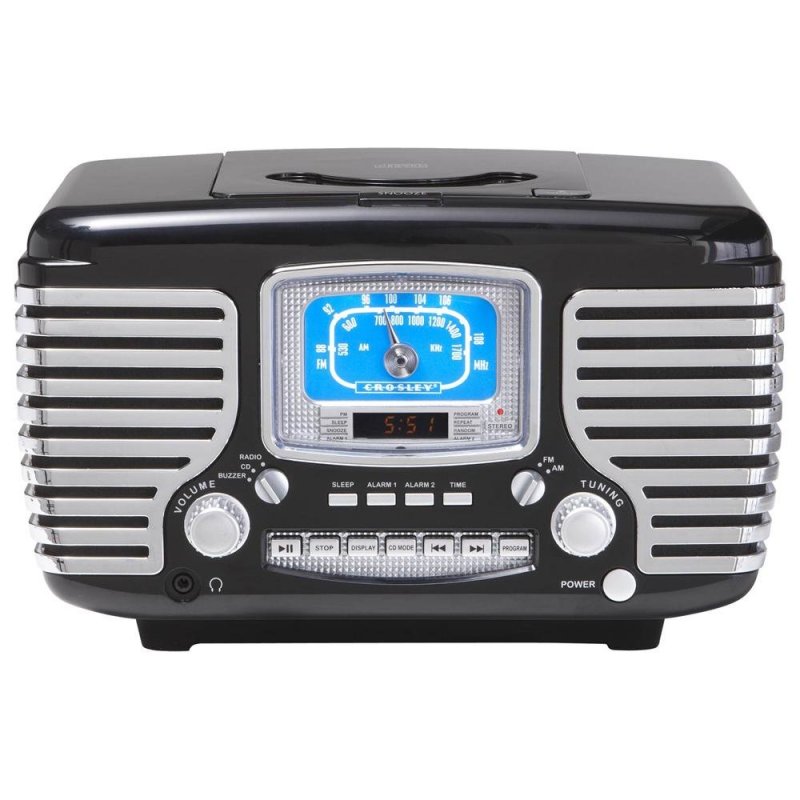 Crosley CR612-BK Corsair Retro Clock Radio CD Player BLACK