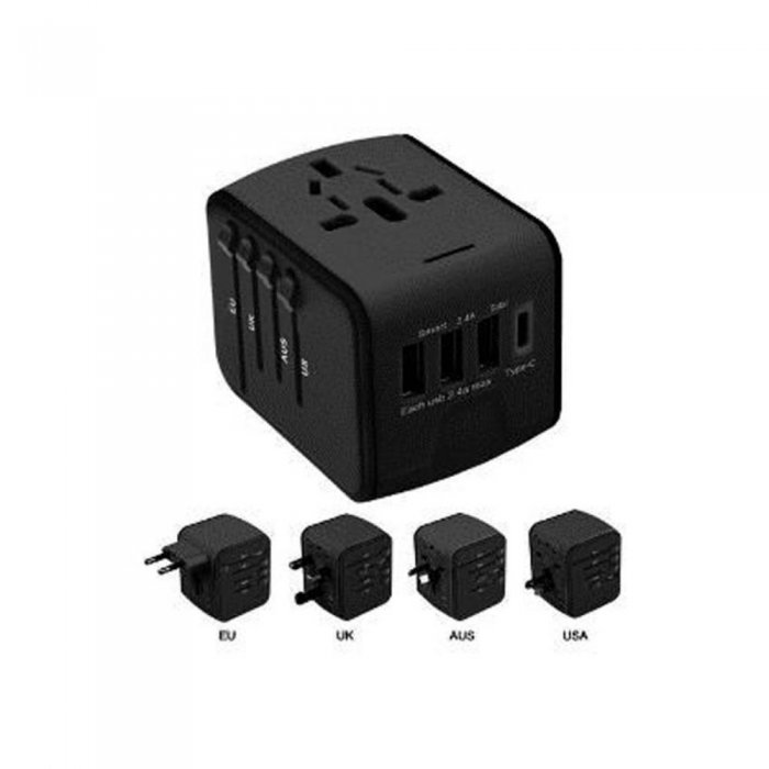 Ultralink UP608BK All-in-1 Universal World Travel Adapter w/ 3 USB - Click Image to Close