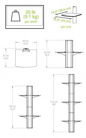 Description image for Kanto AVT1 Single AV Component Wall Shelf (Aluminum Cover) BLACK