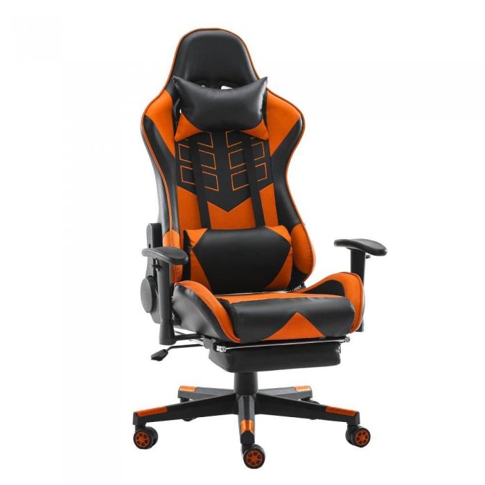 Home Touch WARLOCK Gaming Chair w PUC Fabric, Foot Rest & Lumbar Support BLACK/ORANGE - Click Image to Close