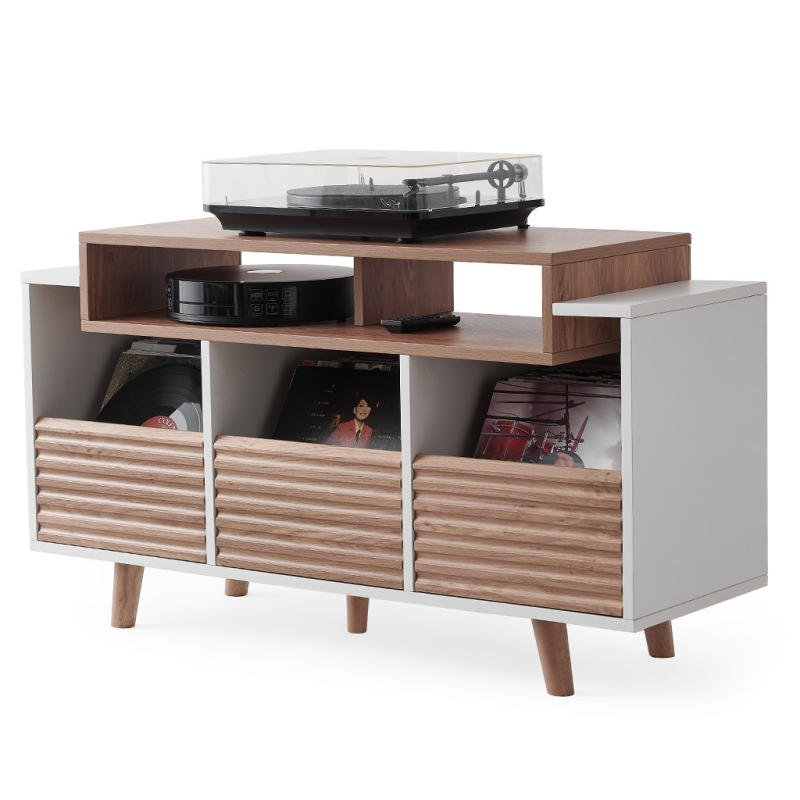 NorStone Oslo 1200 47-Inch Vinyl Storage Cabinet Audio Rack with Drawers WHITE CLEAR OAK