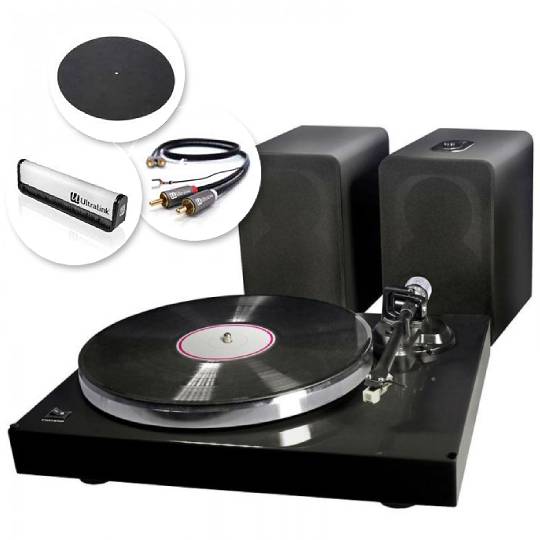 UltraLink MUSIC CRATE Turntable System with Powered Speakers BLACK - Open Box