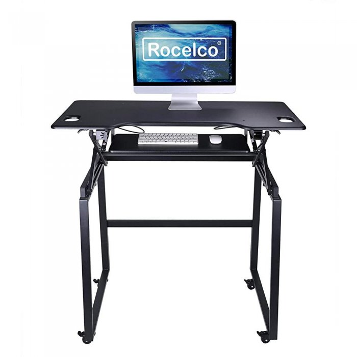 Rocelco DADR46+FSM 46" Adjustable Desk Retractable Keyboard Tray BLACK - Click Image to Close