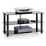 NorStone Epur 3 AV TV Stand 3 Shelf Tempered Glass Steel Frame SATIN BLACK