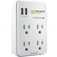 Ultralink PS40UW 4 Outlet Multimedia Surge Protector WHITE