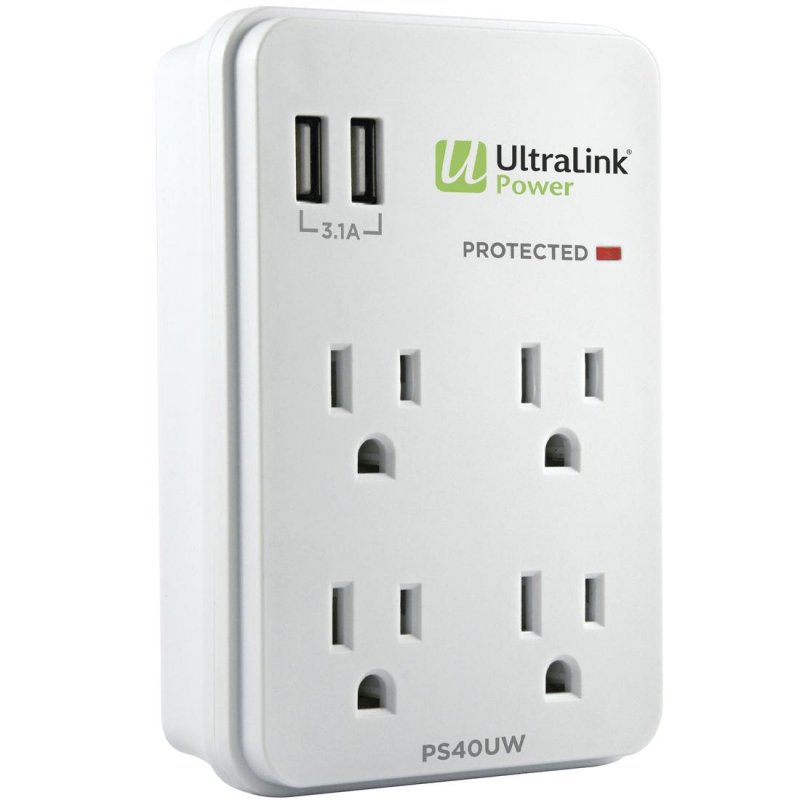 Ultralink PS40UW 4 Outlet Multimedia Surge Protector WHITE