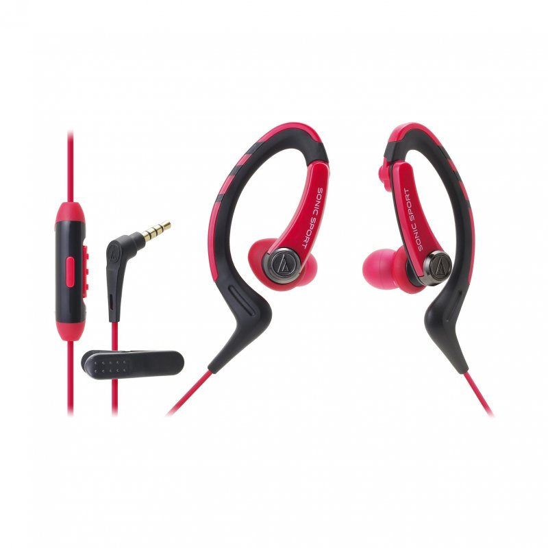 Audio-Technica ATHSPORT1iSRD Sonic Sport In-Ear Headphones for Smartphones RED