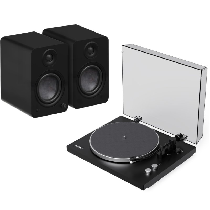 Kanto Living OBI3 2nd Gen & YU6 2nd Gen Turntable and Powered Speaker System Bundle BLACK