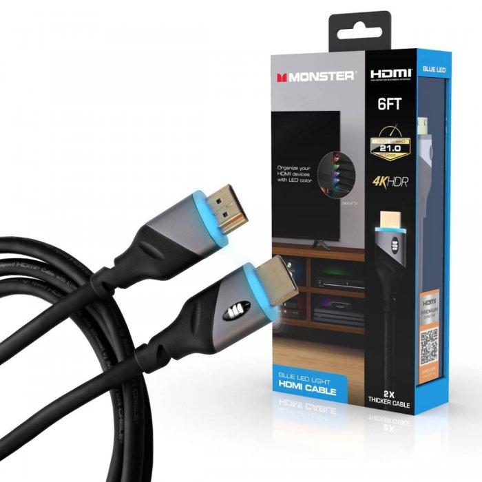 Monster MHV11028BLU Essentials HDMI Cable Lighted BLUE - 6ft - Click Image to Close