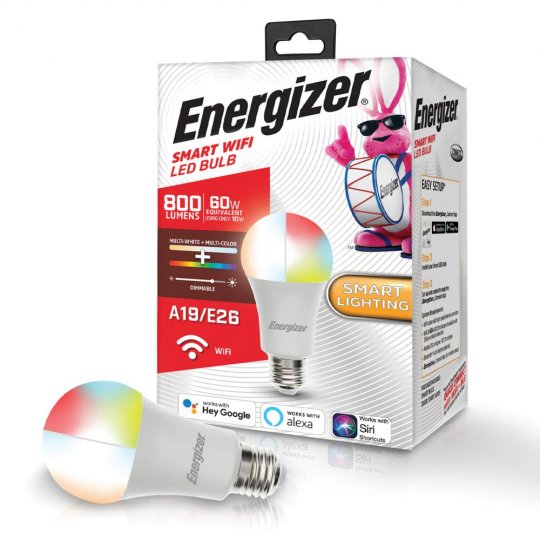 Energizer EAC21002RGB A19 Smart Wifi LED Bulb Bright Multicolor WHITE