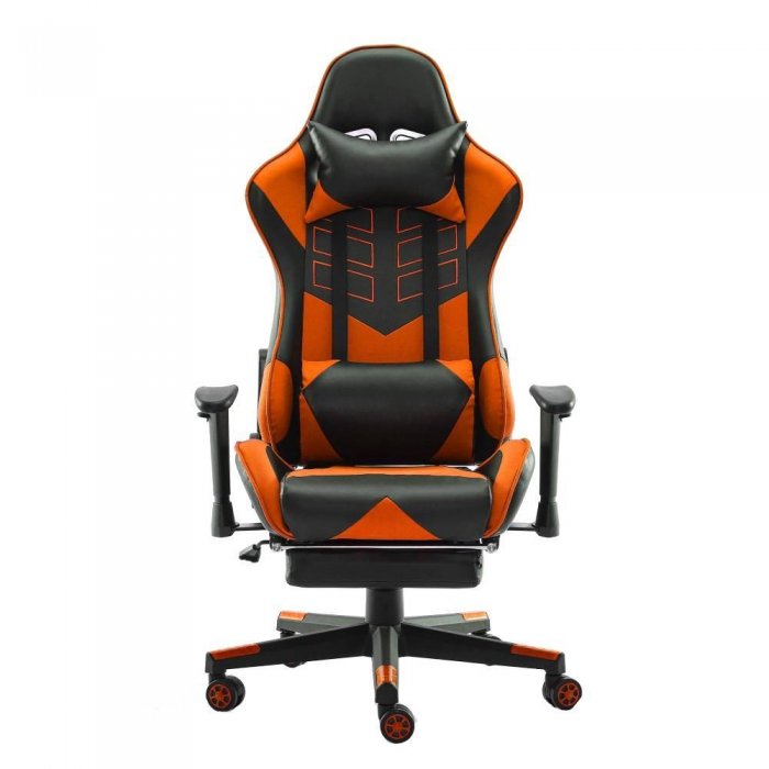 Home Touch WARLOCK Gaming Chair w PUC Fabric, Foot Rest & Lumbar Support BLACK/ORANGE - Click Image to Close