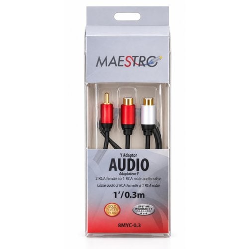 Maestro BMYC-0.3 2 RCA Female to 1 RCA Male Audio Y-Adapter Cable