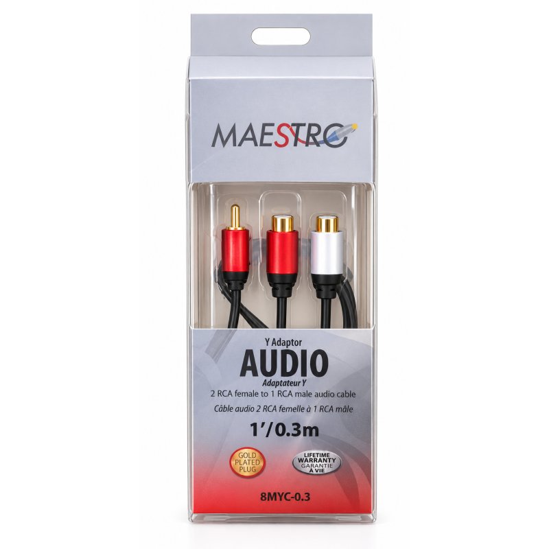 Maestro BMYC-0.3 2 RCA Female to 1 RCA Male Audio Y-Adapter Cable