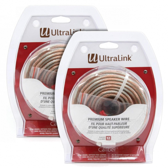 Ultralink 12AWG Caliber Premium Speaker Wire with Pins (25ft x 2)