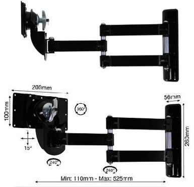 B-Tech BT7515 Medium LCD Articulating Wall Mount - Click Image to Close