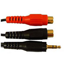 Standard 'Y' Audio Cable 3.5mm stereo plug to 2 RCA Jacks (6in) - Click Image to Close