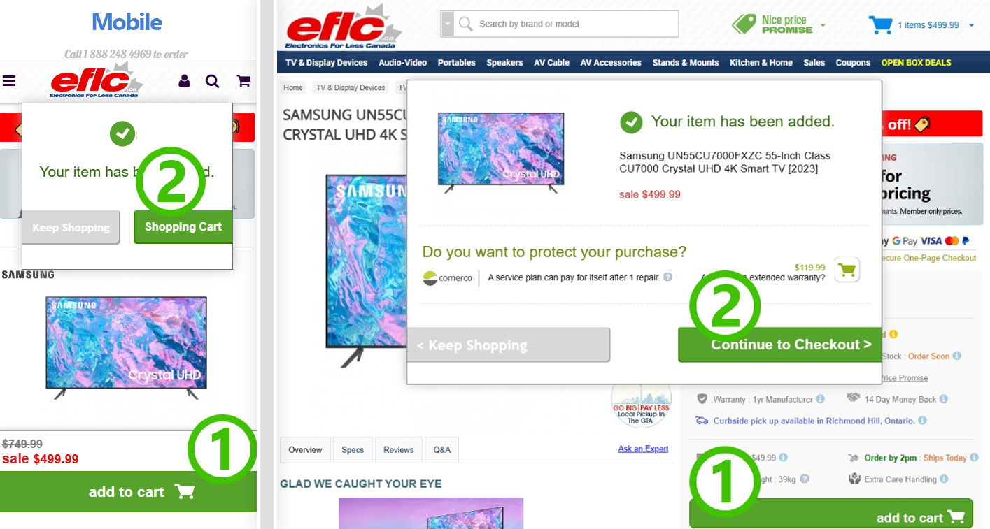 Step 1 and 2: Add to cart and continue to checkout