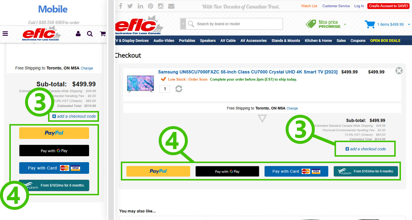 Step 3 and 4: Add a checkout code and choose payment method