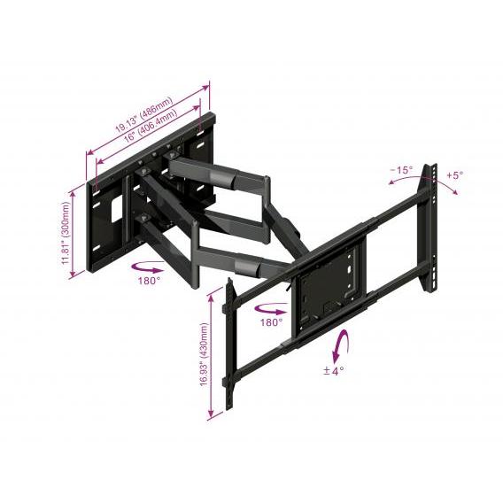 Rocelco VLDC Large Double Cantilever Mount for 42"-65" TV's BLACK - Click Image to Close