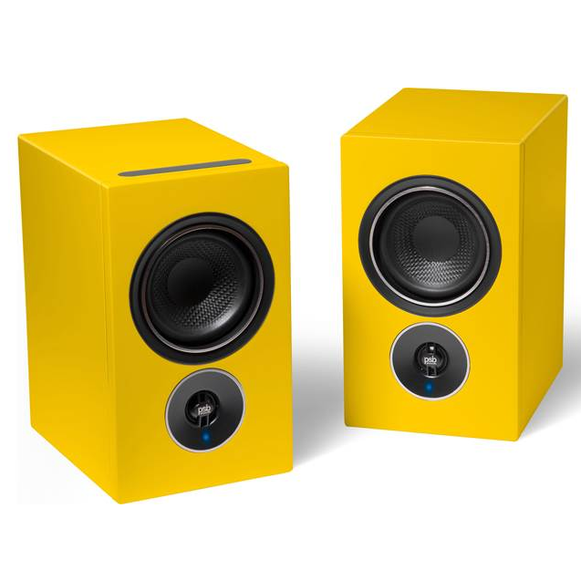 PSB Alpha iQ Streaming Speakers with BluOS (Pair) TANGERINE YELLOW - Open Box - Click Image to Close