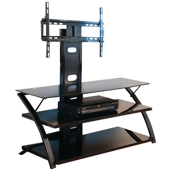 Techcraft FPD44B 44" WIDE 3-WAY STAND - BLACK GLASS TOP AND SHELVES- ACCOMMODATES MOST 50"