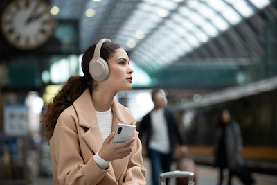 WH-1000XM4 headphones waiting on a platform