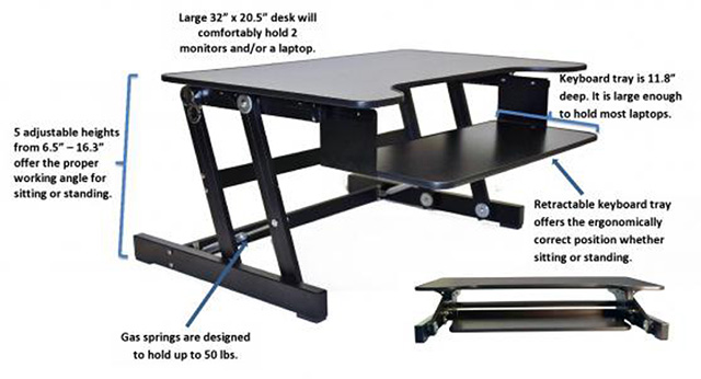 Rocelco ADR Sit-to-Stand Adjustable Desk Riser