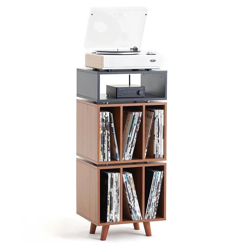 NorStone Stockholm 1100 Turntable Stand with Vinyl Storage BLACK SATIN / WALNUT