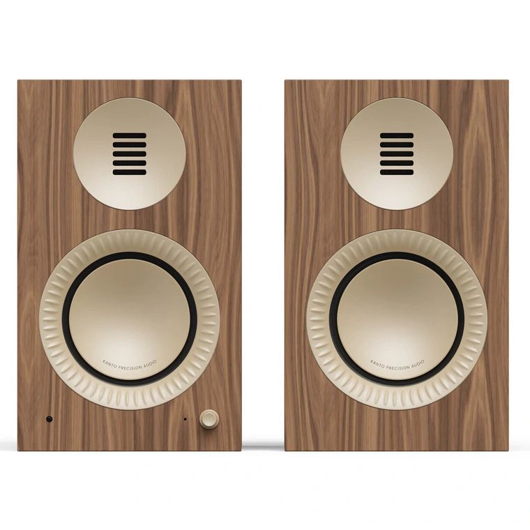 Kanto Living TUK 2nd Gen (2nd Gen) 260 W Premium Powered Speaker System with Bluetooth 5.4 Dual RCA and USB-C Inputs MATTE WALNUT W/ ROSE GOLD